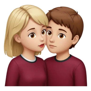 kiss-kiss boy and girl brown eyes, boy bown hair and girl blond hair cloth burgundy color sticker