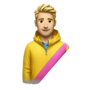 Guy in yellow rain jacket and pink polo shirt sticker