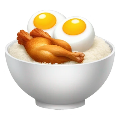 a bowl of rice with two eggs and two chicken drumstick on top sticker