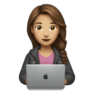 girl with brown hair and laptop sticker