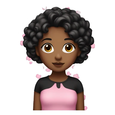 Girl with brown skin and black hair and black curly hair wearing a pink flower top sticker