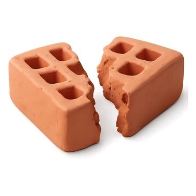 Make the clay brick broken in half with visible jagged edges, maintaining the claymation style, and remove the background. sticker