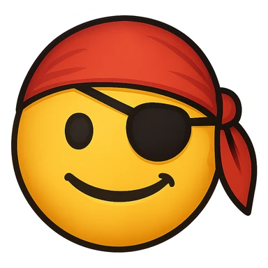 yellow face with red pirate bandana, digital illustration, emoji style sticker