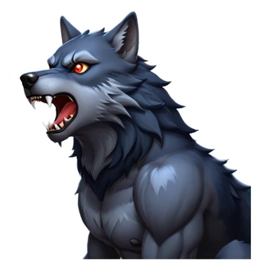 cinematic-noble-fierce-werewolf-howling-portrait-emoji, poised-and-imposing, with a fierce wolfish face tilted upwards in a haunting howl, glowing eyes full of primal ferocity, sharp, and a rugged snout, fur rippling in shades of midnight black and silver, muscles tensed as the powerful howl echoes beneath the moonlit sky; rendered with realism, capturing the raw, untamed power of the beast in its wild, primal state sticker