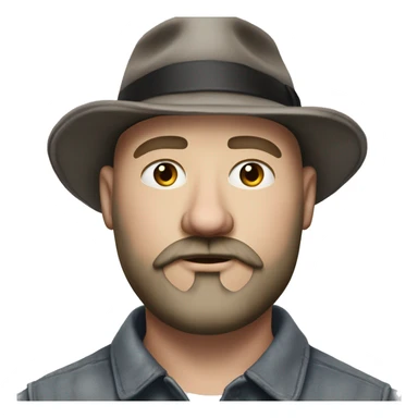 Photorealism A plump bald man of Slavic appearance with a goatee beard and mustache, wearing a fedora hat, big details sticker