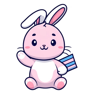 baby pink bunny waving a "Good Job!" flag sticker