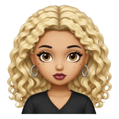 split dye leftside blonde rightside black curly hair, pretty bratz baddie sticker