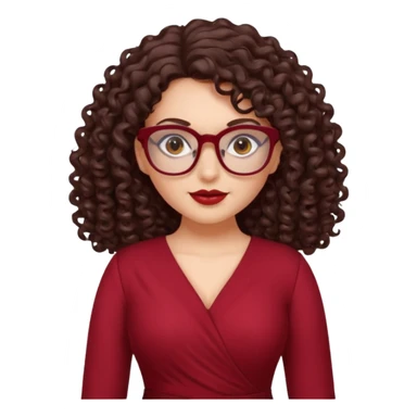 brunette , curly long hair , gray eyes , dark red glasses , curvy sticker