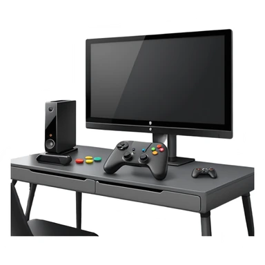 Gaming console on desk with tv sticker