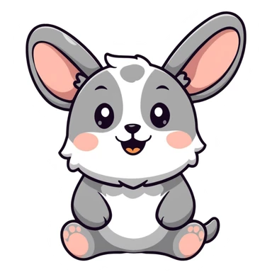 cartoon gibberling character, fluffy, oversized ears, smiling, simple background sticker