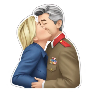 Jean Luc Melenchon kissing marine le Pen sticker
