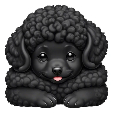 Meme-Worthy Cute Sleeping Black Poodle Portrait Emoji, Head resting peacefully with a contented smile, showcasing a delightfully elegant build and a luxuriously soft, curly jet-black Fur, eyes shut in a serene nap, Simplified yet hilariously adorable features, highly detailed, glowing with a soft, drowsy light, high shine, relaxed and utterly lovable, stylized with an air of playful laziness, bright and heartwarming, soft glowing outline, capturing the essence of a comically sleepy companion, so meme-worthy it feels like it could instantly become the next viral sensation of adorable slumber! sticker