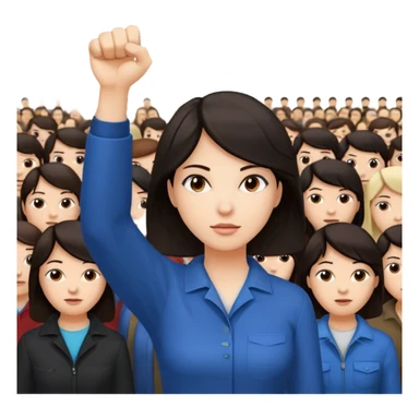 woman with raised fist, crowd behind her sticker