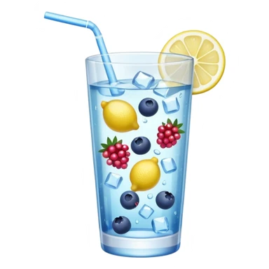 refreshing drink of water with berries, lemon, and ice, emoji style sticker