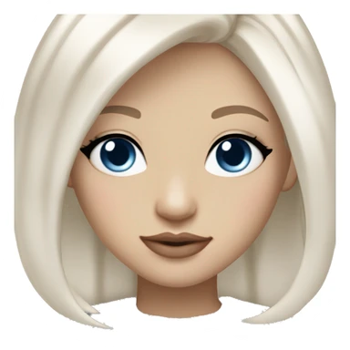 slavic girl medium length white straight hair, blue eyes, light pink beige glittery lips sticker