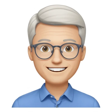 30 yr old pale white man, white/grey side swept stylish hair, round glasses, big smile, white teeth, handsome, longer hair, thin glasses, blue dress shirt sticker