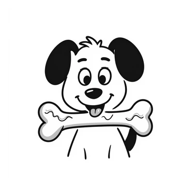 a black and white doodle of a dog eating something tasty sticker