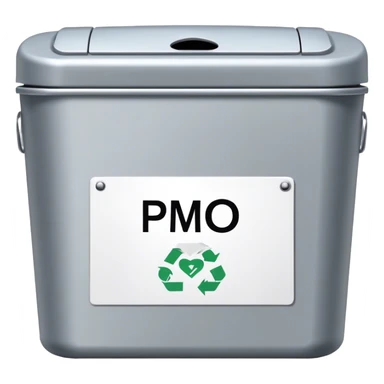 “PMO” text pasted onto a smell trash can  sticker