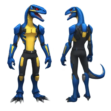  Cool Edgy Black Blue Yellow Digimon-Fakemon-Guilmon-Velociraptor-Dragon-Mecha full body sticker