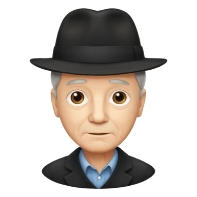 A light-skinned old man with short dark hair, and a black fedora, with an oval face and calm look. sticker
