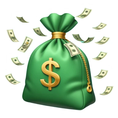 

3D emoji style, big bag of money, flying dollar bills, rich casino vibe, smooth lighting, high detail, clean edges, transparent background



 sticker