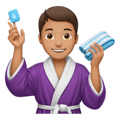 can you use this same emoji but change only the emotion to happy and giving a tip, keep the towels and robe sticker