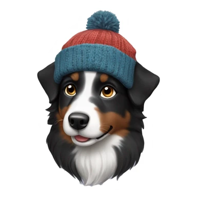 Small black australian shepherd dog wearing a knit cap sticker