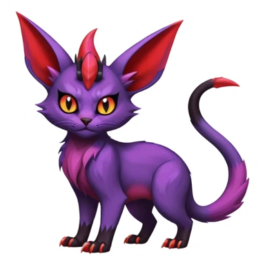 Black horned vampiric edgy demon-Noivern-Noibat-Purloin-Torracat-Lykoi-Caracal-cat-Fakemon-fusion-hybrid-creature with violet and red scale markings with 2 horns sticker