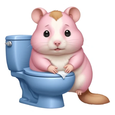 Cute chubby cartoon-style hamster sitting on toilet pooping looking as if he had an accident sticker