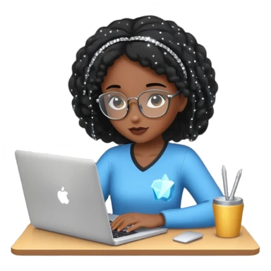 black pretty girl working hard with sparkles on laptop "Working hard ✨" spelled out in background sticker