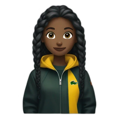 Lacoste bag black girl with long hair with black lacoste windbreaker sticker