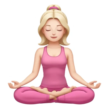 white woman in lotus position meditation yoga pose with closed eyes, relaxed face, wearing pink yoga outfit sticker