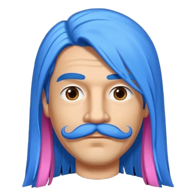 man with very long straight blue hair pink mustache  sticker