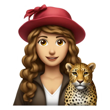 Ragazza riccia castano chiaro e occhi castani con leopardo e cappello diploma sticker