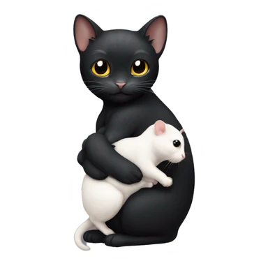 black Cat holding a white hamster in his arms sticker