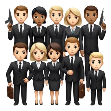 A group of secret intelligence agents in formal suits, with one being a woman and the rest being men. They appear serious, professional, and mysterious, working together as a team sticker