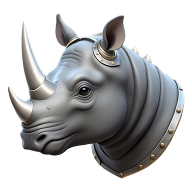 Cinematic Noble Rhinoceros Portrait Emoji, Poised and regal, with a massive, powerful build and a thick, armored hide of slate gray, accented by a prominent, striking white horn, deep-set soulful piercing eyes, Simplified yet sharp and sophisticated features, highly detailed, glowing with a soft, dignified glow, high shine, intelligent and formidable, stylized with an air of ancient might, focused and attentive, soft glowing outline, capturing the essence of a watchful and commanding behemoth, so majestic it feels as though it could charge out of the screen with effortless authority! sticker