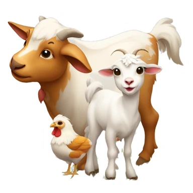 A calf, a goat and a chicken on a farm  sticker