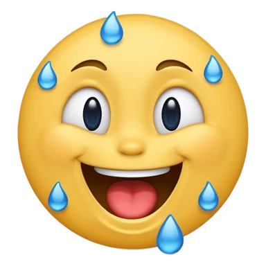 Emoji, yellow round laughing hysterically face, with blue tears of joy on it.  sticker