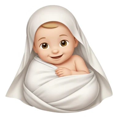 full newborn baby smiling in white sheet sticker