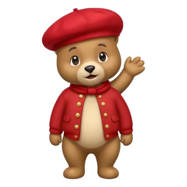 A cute emoji bear, full-length, side view, wearing a stylish red beret. sticker