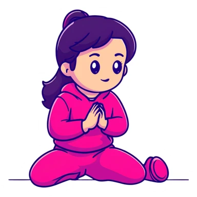 Girl kneeling in playful pose, transparent glass style, bright pink gradient, with shadows and highlights, minimalist design sticker