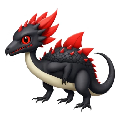 a white exotic edgy vernid-fionbr-Fakémon-creature, with black belly and red eyes, full body sticker