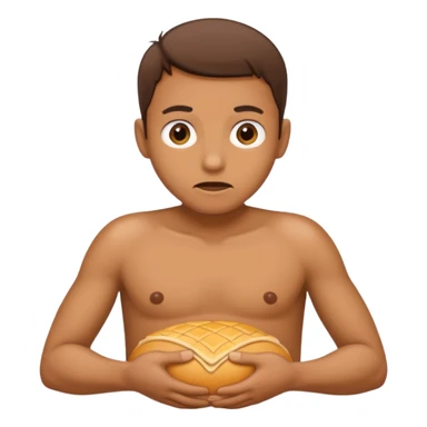 Hungry person holding stomach sticker