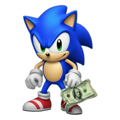 blue sonic with money, looking on top sticker