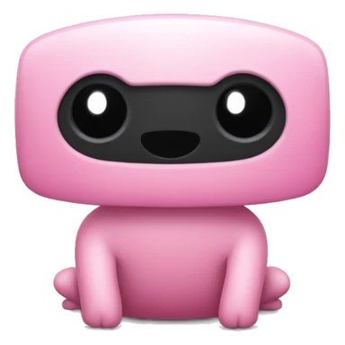 A small pink creature with a rectangular body, big black eyes, a small black smile, long thin arms and legs, and slightly red cheeks. sticker