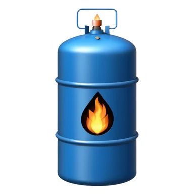 generate an ultra realistic black metal gas holder without rust and with a blue fire label sticker