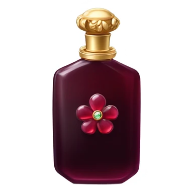 Dark red royal perfume bottle with red violets and a ruby gemstone sticker