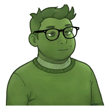 male with glasses indoors sticker