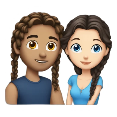 A brunette and blue eyes guy kisses a brunette girl with braids and blue eyes sticker